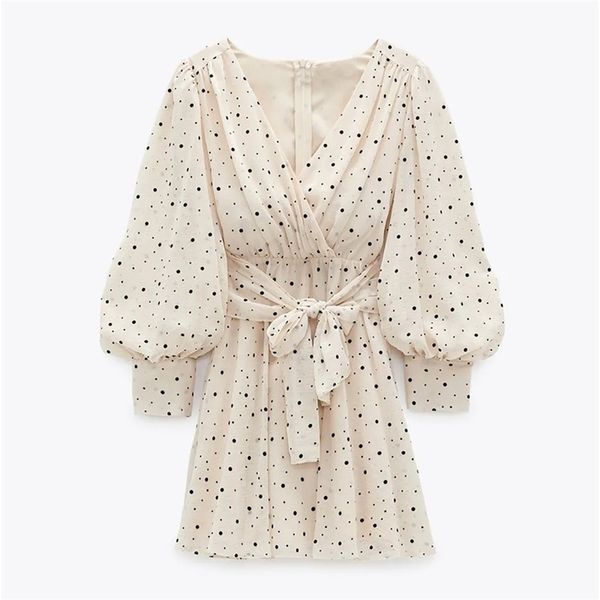 

za dress woman polka dot mini dress long sleeve vneckline zip fastening white womens dresses for summer 210303, Black;gray