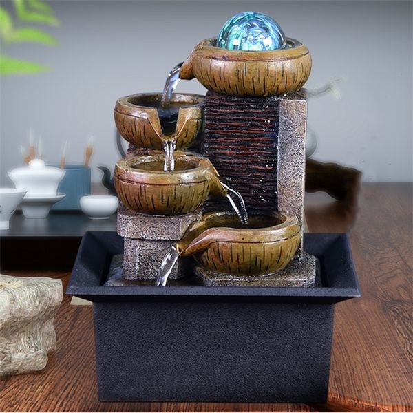 Presentes Desktop Fountain Water Fountain Portable Tabletop Waterfall Kit Soothing Relaxation Zen Meditation Lucky Fengshui Home Decorations 220423