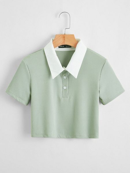 

polo neck button front tee o7r1#, White
