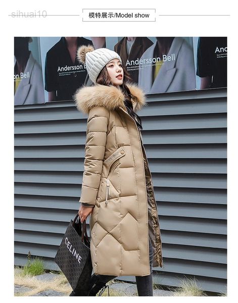 

qingwen 2021 new women winter korean cotton lined slim fit mid-length thick plus size hooded solid casual down coat overcoat l220725, Black