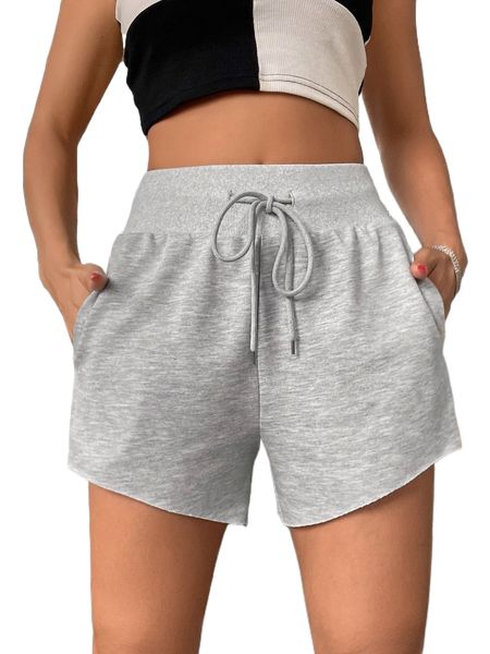

drawstring waist slant pocket shorts z9g4#, White;black