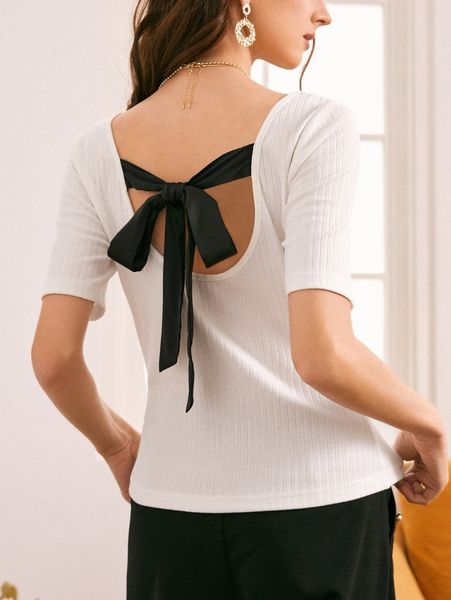 

tie back rib-knit tee l3e8#, White
