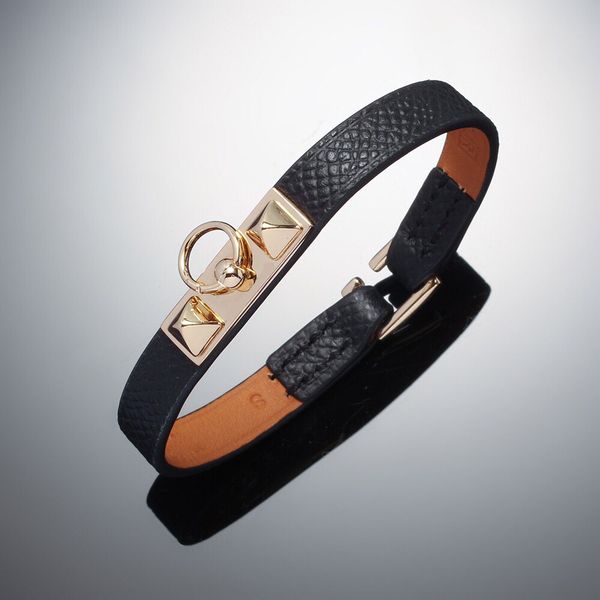 

brand jewerlry rivet genuine leather bracelet for women, Golden;silver