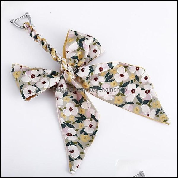 

keychains fashion accessories exquisite scarves key chain romantic temperament durable women silk cloth car ring bow dhogx, Silver