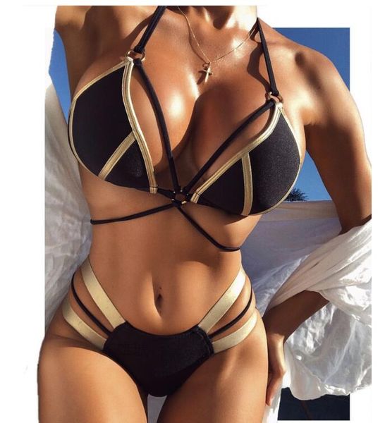 Beliebter 2024 neuer Bikini mit Goldprägung, sexy Badeanzug mit drei Punkten, explosiver Badeanzug, geteilte Damennähte, Sportbadebekleidung, flexible, stilvolle Damen