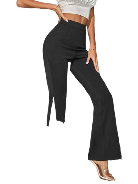 

contrast lace flare leg pants y0ev#, Black;white