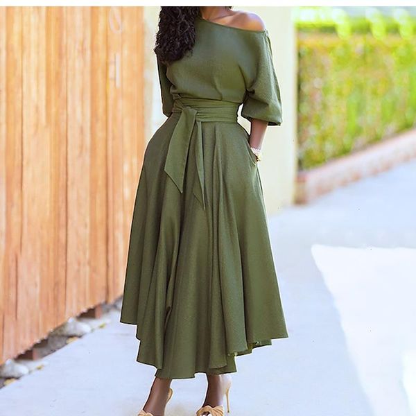 

women elegant off shoulder party dress summer tie-up a-line office lady casual short sleeve pocket, Black;gray