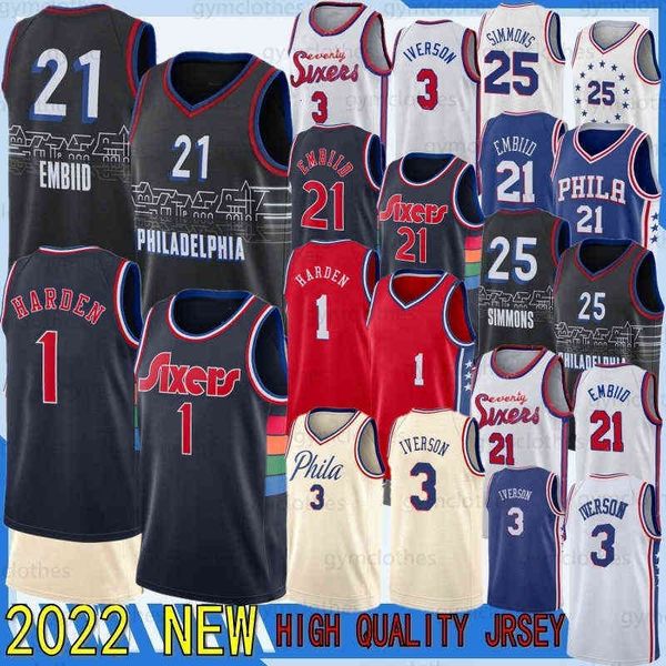 

joel 21 embiid james 1 harden basketball jerseys allen 3 iverson julius 6 erving ben 25 simmons al 42 horford 2022 ncaa mens shirts jersey, Black;red