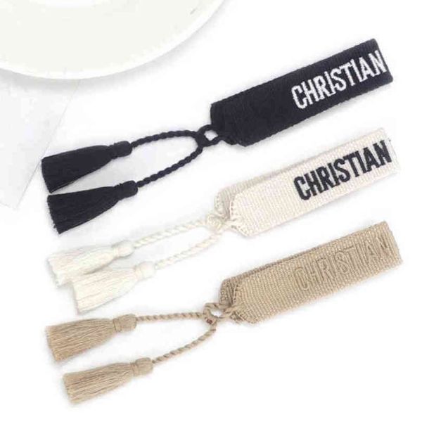 

brand classic fashion bangles bracelets luxury women men handmade signature embroidered woven tassel adjustable bracelet jewelry friendship, Black