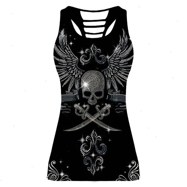 

women skeleton sport sleeveless t shirt tank flag skull 3d print jerseys back hollow out vest for club fitness, White