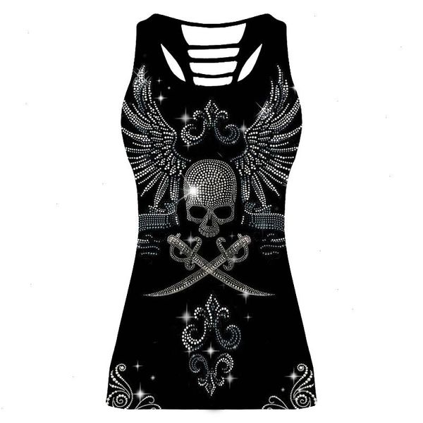 Mulheres Esqueleto Esporte Sport Sleeless Tank Tops Tops Flavel Skull 3D Print Jerseys Back Hollow Cole