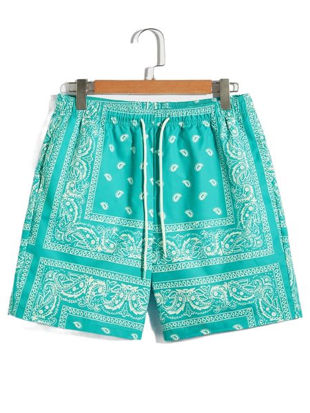 

men drawstring waist paisley print shorts p5nl#, White;black