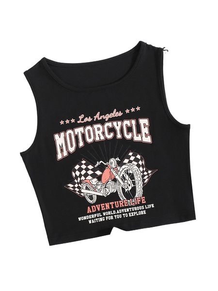 

motorcycle and slogan print tank m4ik#, White