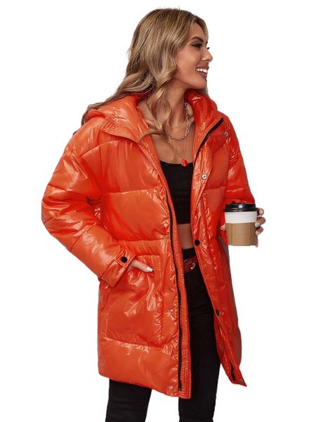 

dual pocket drop shoulder hooded puffer coat y8gw#, Black