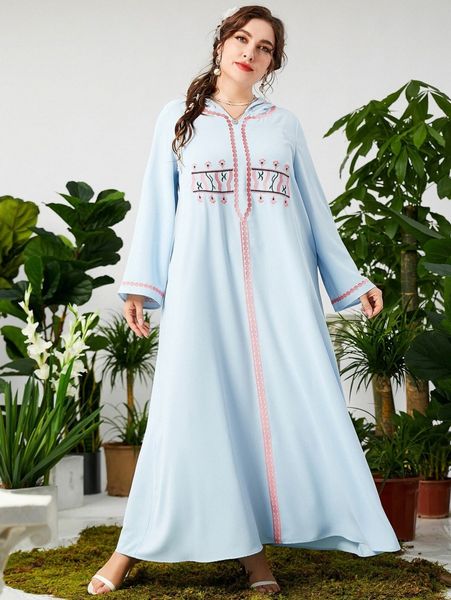 

plus embroidery hooded maxi dress t7zv#, Black