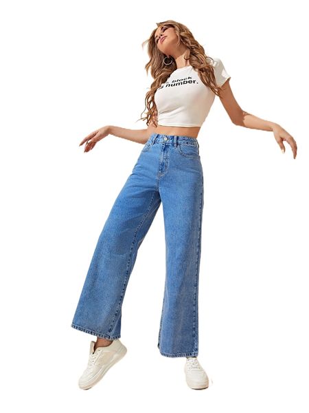 

high waist wide leg jeans e5pe#, Blue