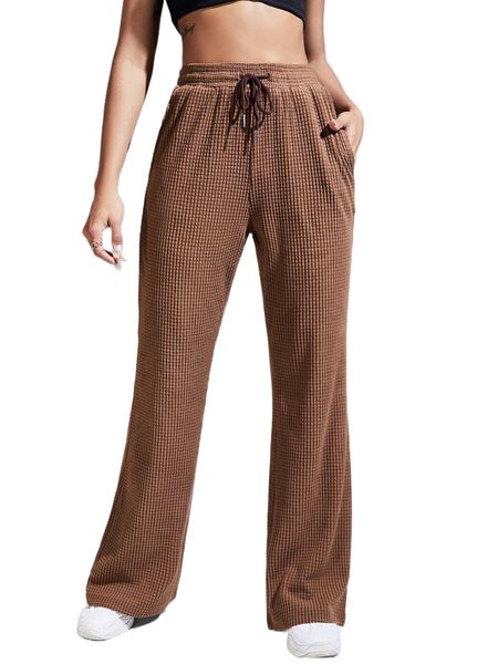 

textured drawstring waist pants 73a6#, Black;white