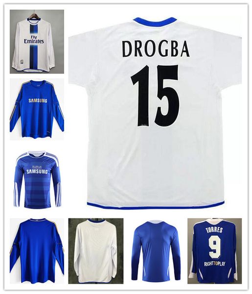 

cfc drogba 2011 torres long sleeve retro soccer jersey lampard 11 12 13 final 96 97 99 82 85 87 89 90 football shirt vintage crespo classic, Black;yellow