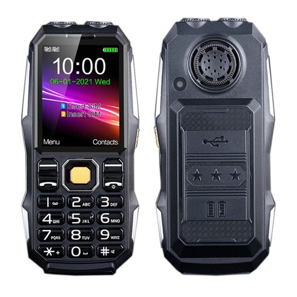 Outdoor Rugged Feature Phone 2,4 Zoll Schockdesteuerdicht nicht gesperrtes Handys Dual SIM-Karte Taschenlampe GSM FM Radio Two Torch Big Voice Push-Button Handy