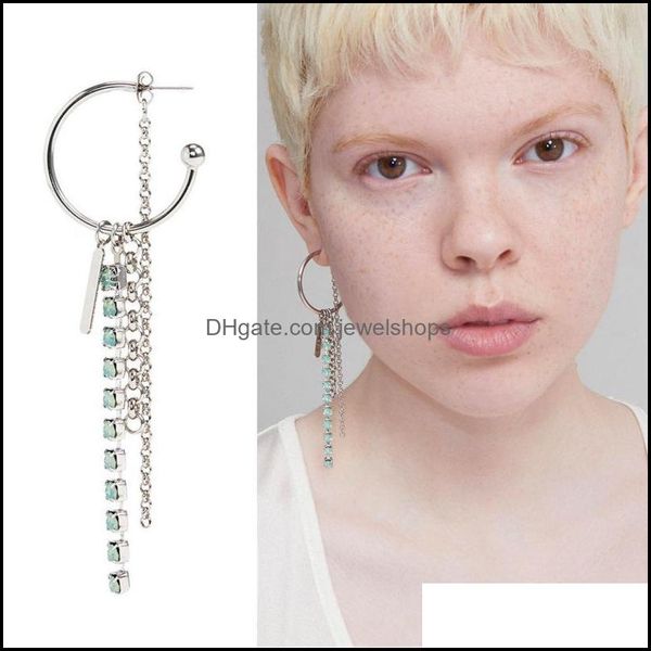 

dangle chandelier earrings jewelry spring green opal rhinestone chain tassel c-shaped ear ring exaggerated singl dhxos, Silver