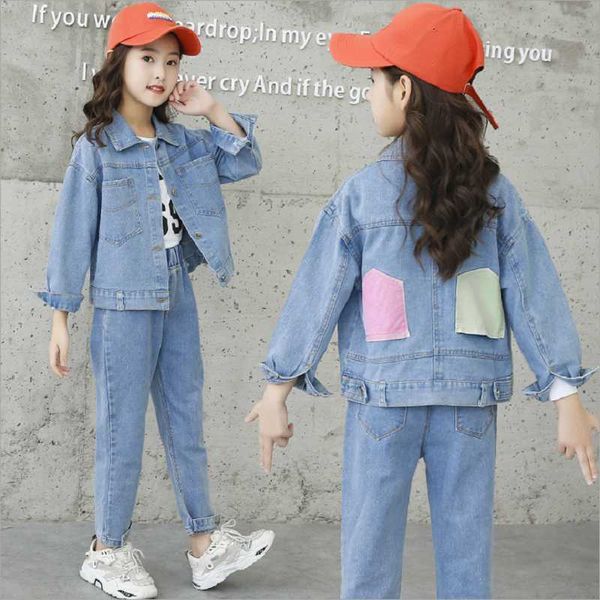 Kleidung Sets Kinder Kleidung Frühling Denim Jacke + Jeans 2 stücke Mädchen Set Mode Anzug Für Kinder 4-14Y