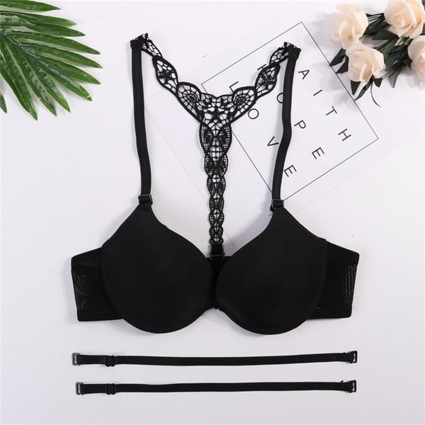 Push Up Up Slaceless Backless Seksi Ön Kapak Seksi Moda Front Covering Dantel Yarışçı Arka Push Up Bra T200609