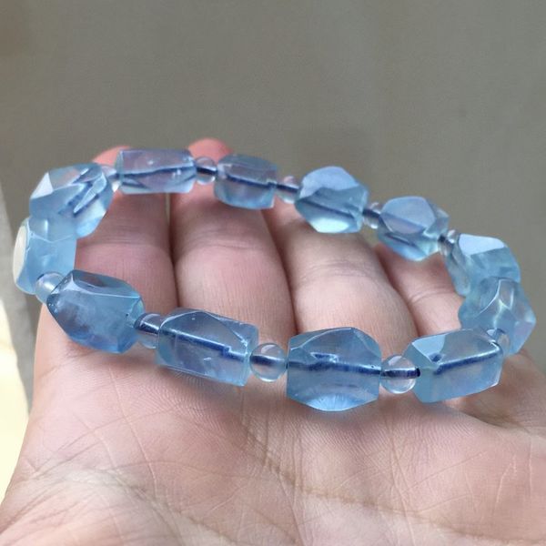 

genuine natural blue aquamarine clear oval beads bracelet 12x8mm women crystal brazil aquamarine bracelet jewelry aaaaaa, Silver