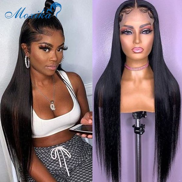 

lx brand 30 32inch lace front wig straight frontal wig straight human hair lace front wigs preplucked and bleached knots lace wig closurefac, Black