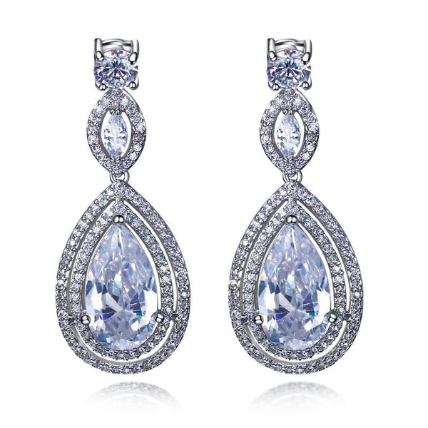 

dangle & chandelier promotion earrings brinco feminino kolczyki bijuterias waterdrop 3 colors blue green clear cz stones drop, Silver
