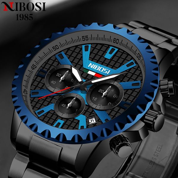 

nibosi men watch brand luxury sports quartz luminous mens watches waterproof chronograph wristwatch men relogio masculino, Silver