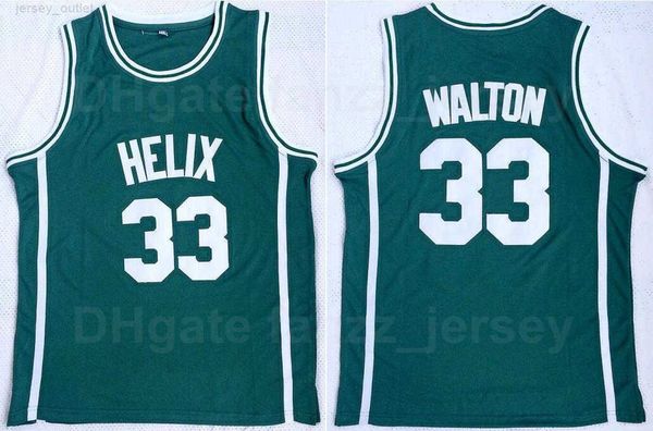 Helix High School 33 Билл Уолтон майки Men Basketball Green Команда Цвета сшита и вышива