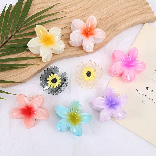 

fashion candy color big flower hair claws pink acrylic hair clip hairdressing tool hair accessories for women party, Slivery;white