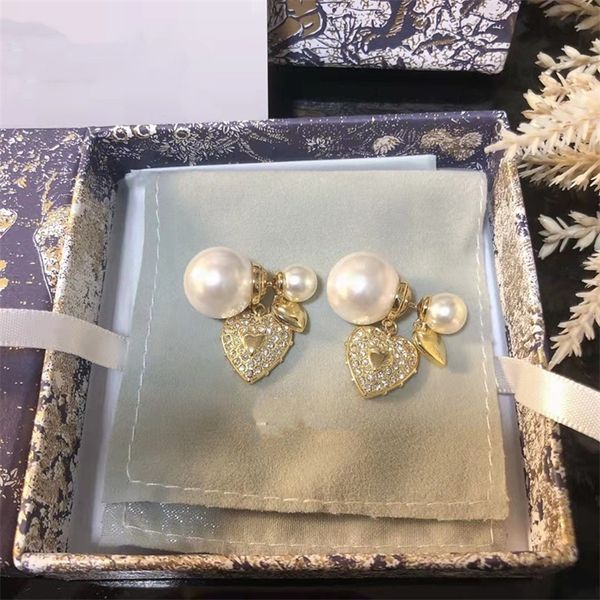

80% off clearance high-end version full of love pearl female light luxury fashion earrings heart-shaped, Golden