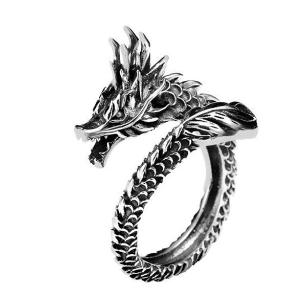 

dragon ring vintage fashion gothic punk ancient dragon men jewelry opening ring thai silver boyfriend gift party gc1393