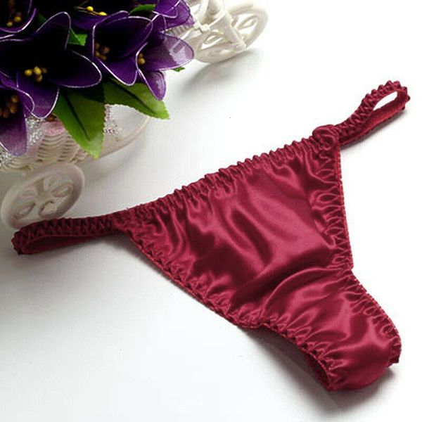 

100 mulberry silk t-back panties low-waist thongs ladies smooth soft breathable underwear trendy pure color briefs, Black;pink