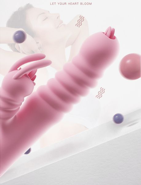 Leccata di lingua Dildo vibrante Vibratore di coniglio Altalena telescopica Riscaldamento Fidget Rosa Prodotto per adulti Giocattoli sexy Per le donne Masturbatore