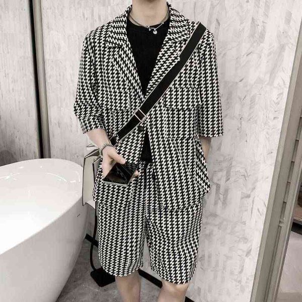 

men's half sleeve jacket handsome summer shorts knee 2 piece suit street casual fashion korean popular ropa hombre men clothing, Gray