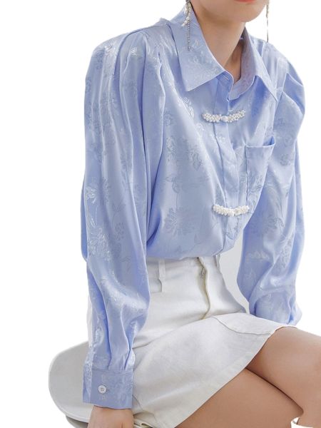 

dazy floral jacquard frog button shirt y1oc#, White