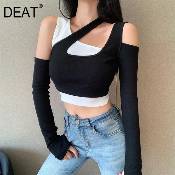 

asymmetrical collar streetwear color contrast twopiece open navel female belt vest cover sping and summer gx822 210428, White