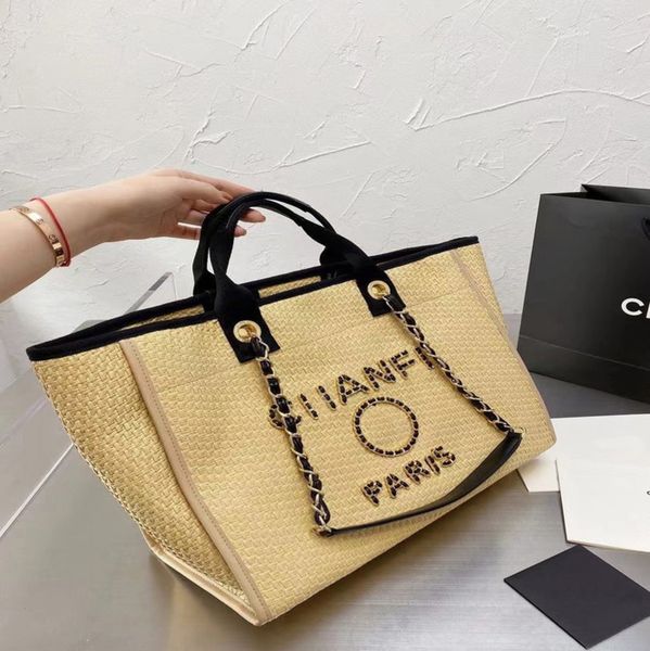 

fashion designer luxury beach bags large ch linen woven women evening handbag straw knitting shoulder portable brand classic female big capa