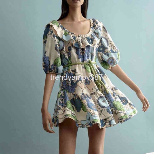 

casual dresses australian fashion brand early spring women's dress french minority bubble sleeve ruffle printed dress, Black;gray