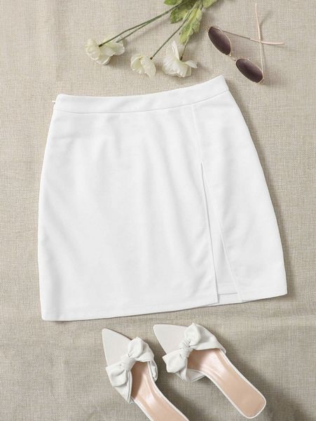 

solid split hem skirt a2ip#, Black