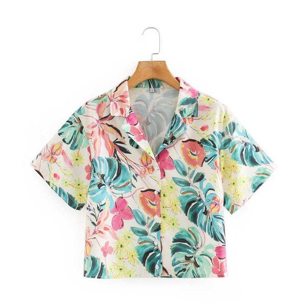 HSA Summer Blush curta estampa floral feminino escavado camisas formais de estilo curto tampas xadrezas elegantes ol workewear blusts 210716