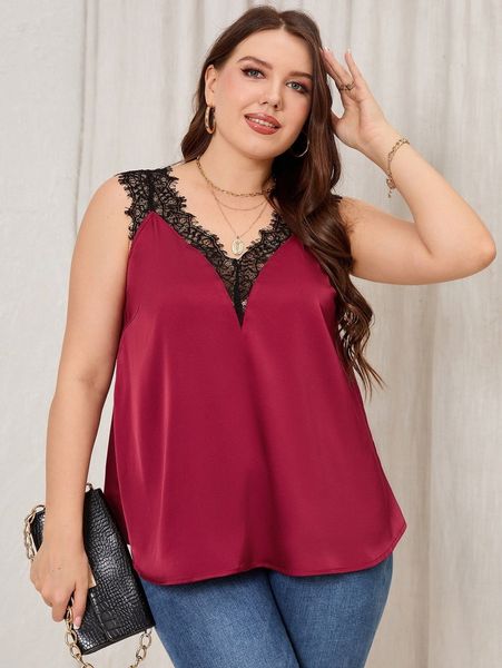 

plus contrast eyelash lace cami z9yg#, Black