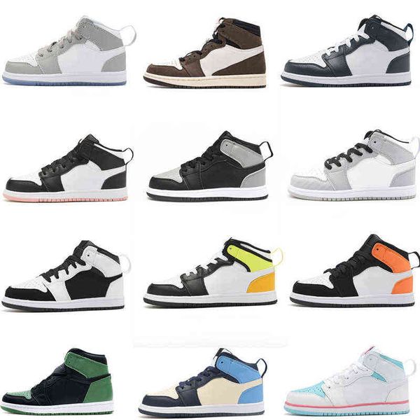 

1s ts dark mocha infant kids basketball shoes high og obsian light smoke grey toddler sneakers half blue edge glow preschool trainers three, Black