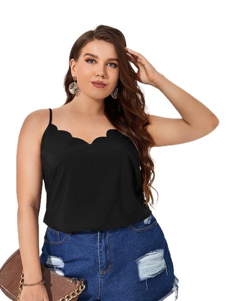 

plus scallop trim cami 22ly#, Black