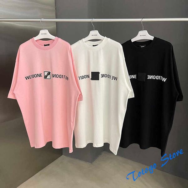 Preto Branco Rosa Welldone T-Shirts Verão Nova Impressão Carta Algodão Homem Wowen We11done Top O-Neck Casual Casal Simples