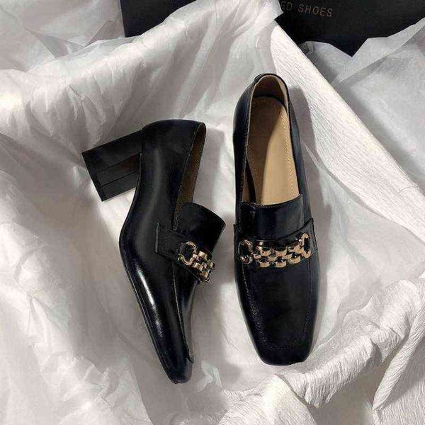 

spring dress shoes lefu shoes womens versatile white small leather shoes women's british style flat one foot square toe single shoe 220, Black