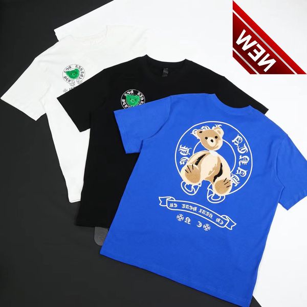 

2022 new croissant bear towel embroidered t-shirt ch sanskrit horseshoe cartoon lovers are short sleeve fashion, White;black