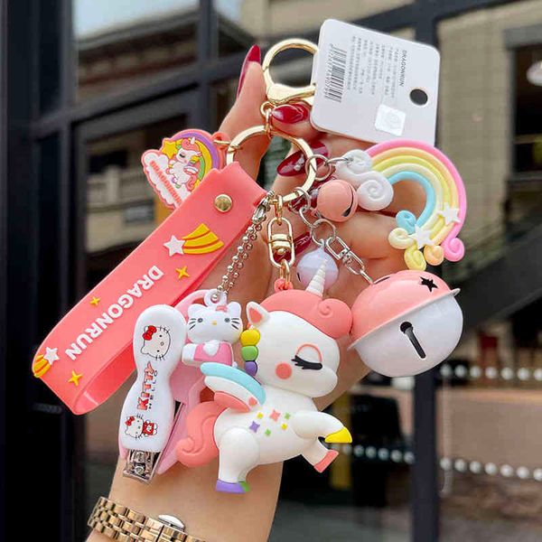 

designer sneaker leather silicone keychains unicorn girl heart lovely female net red pegasus car pendant couple bag hanging jewelry, Silver